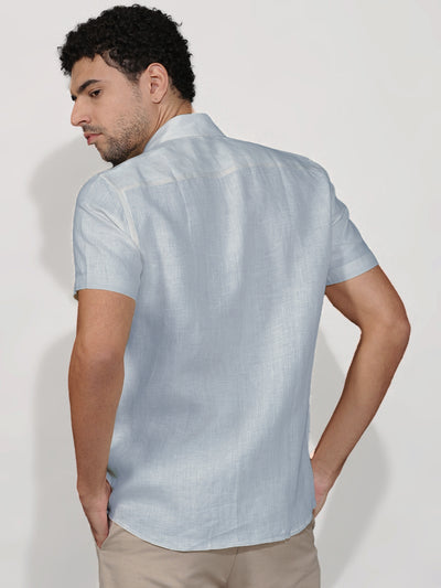 Harvey - Pure Linen Half Sleeve Shirt - Shutter Blue