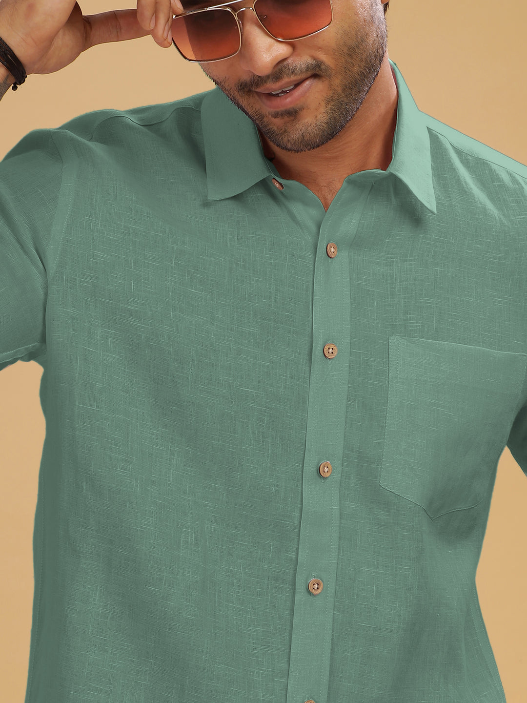 Harvey - Pure Linen Half Sleeve Shirt - Spring Green