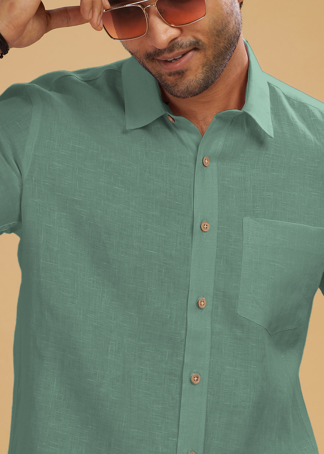 Harvey - Pure Linen Half Sleeve Shirt - Spring Green