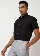 Harvey - Pure Linen Half Sleeve Shirt - Black
