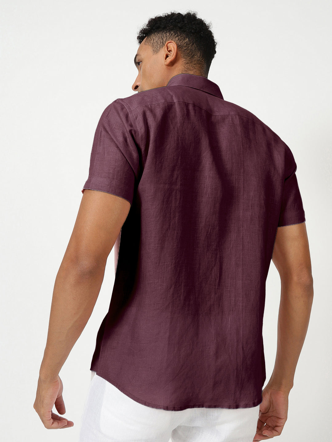 Harvey - Pure Linen Half Sleeve Shirt - Dark Purple