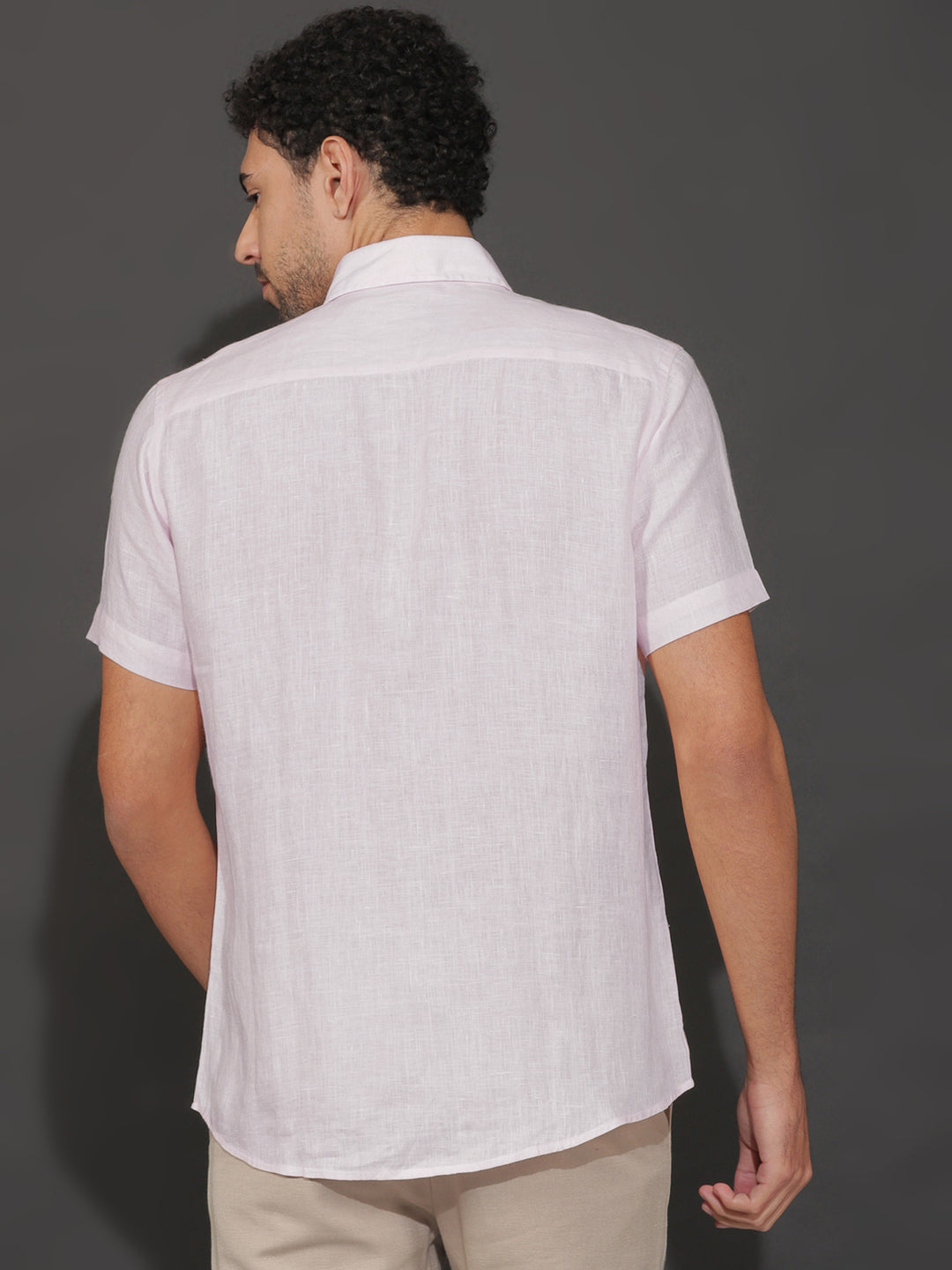 Harvey - Pure Linen Half Sleeve Shirt - Light Lilac Pink