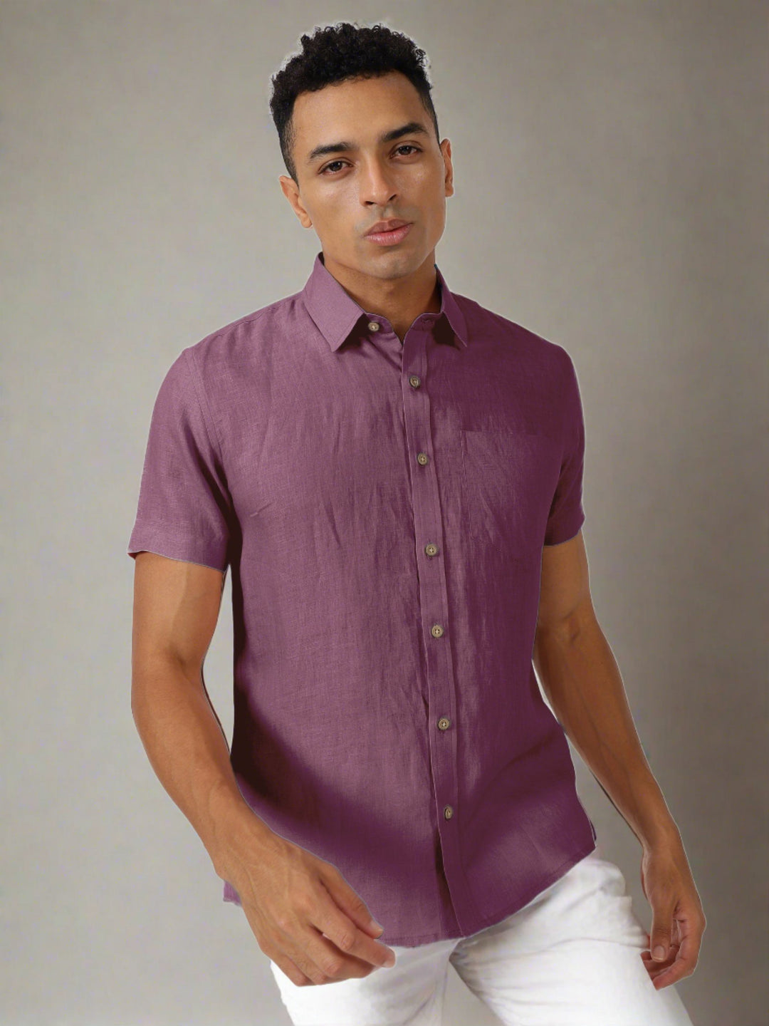 Harvey - Pure Linen Half Sleeve Shirt - Twilight Purple