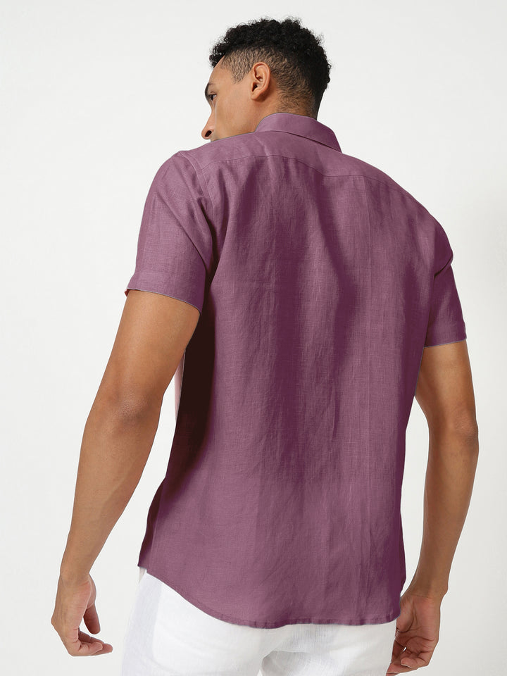 Harvey - Pure Linen Half Sleeve Shirt - Twilight Purple