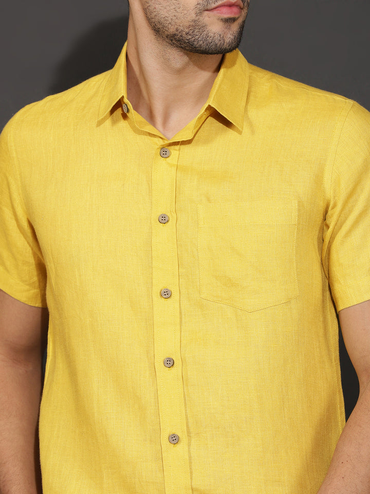 Harvey - Pure Linen Half Sleeve Shirt - Sunburst Yellow