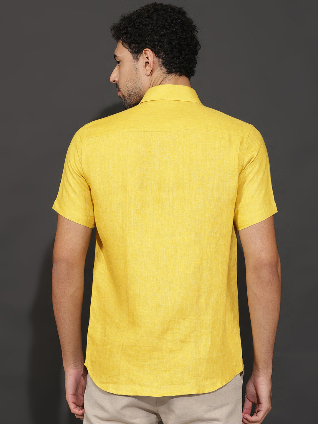 Harvey - Pure Linen Half Sleeve Shirt - Sunburst Yellow