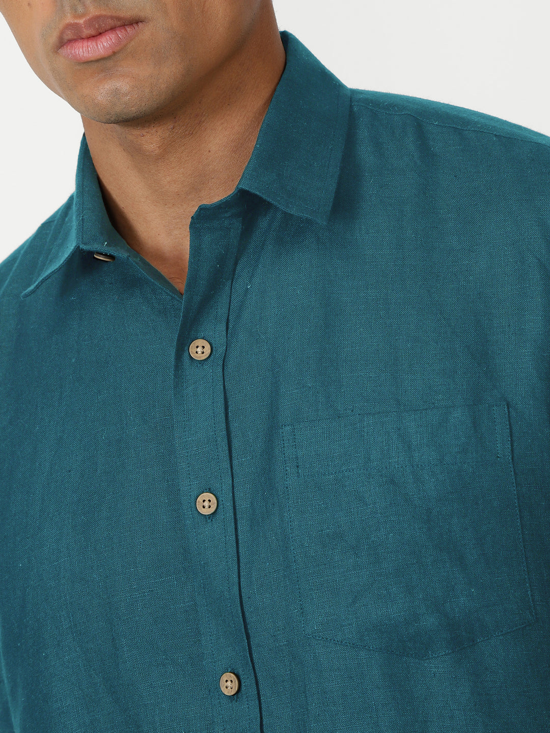 Harvey - Pure Linen Half Sleeve Shirt - Peacock Blue
