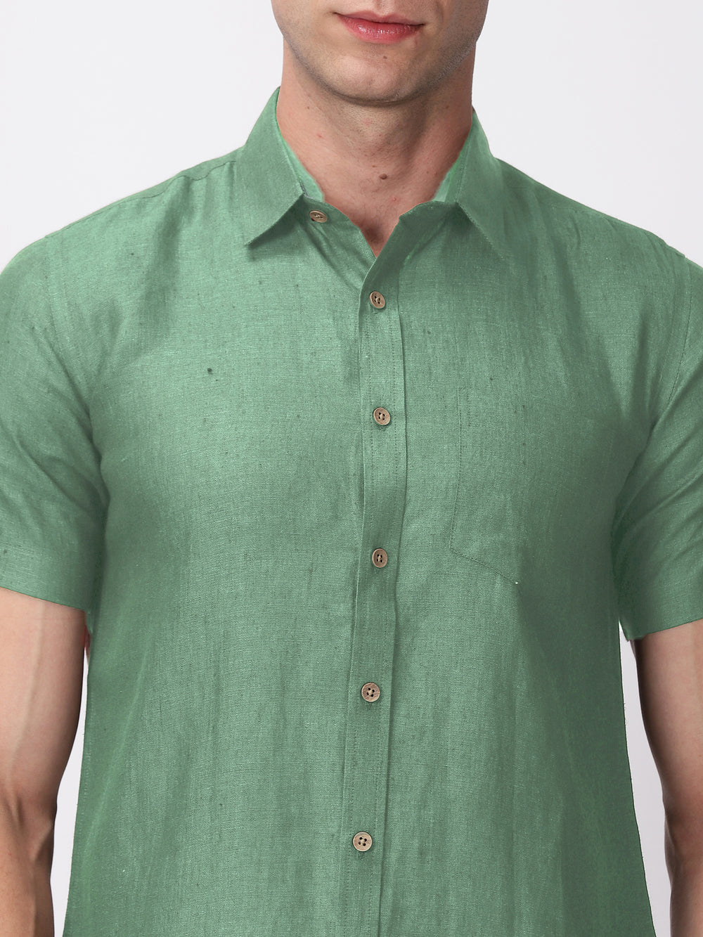 Harvey - Pure Linen Half Sleeve Shirt - Smoke Green