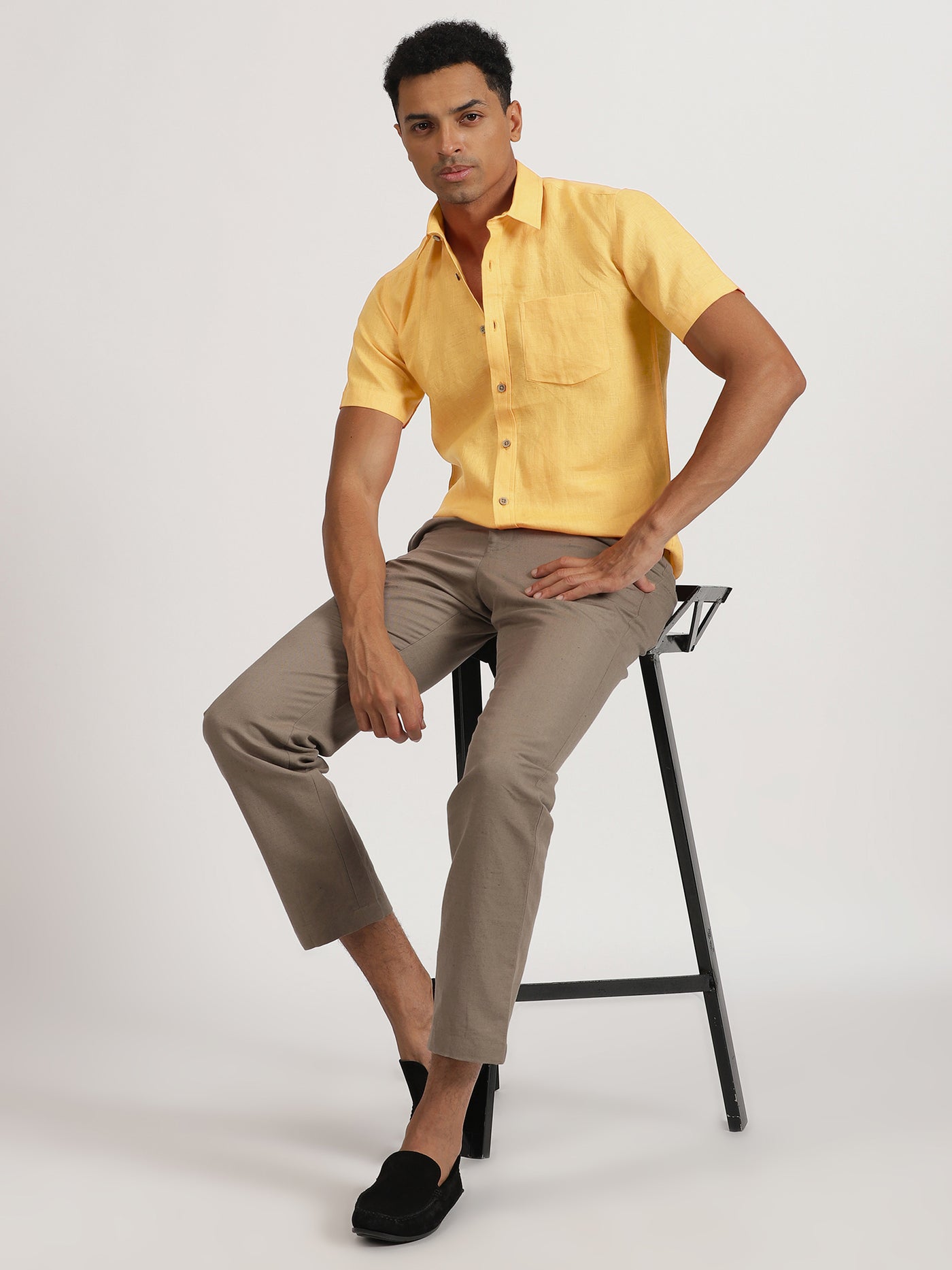 Harvey - Pure Linen Half Sleeve Shirt - Spectra Yellow