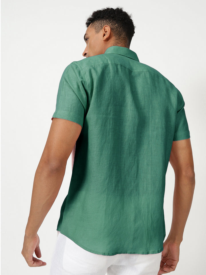 Harvey - Pure Linen Half Sleeve Shirt - Teal Green