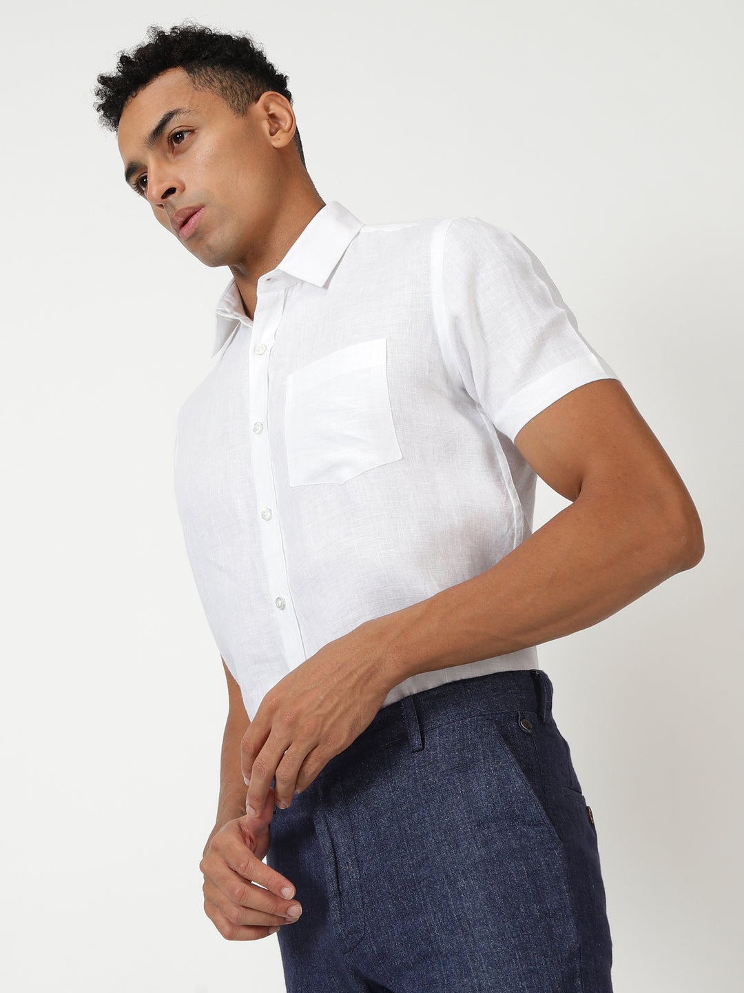 Harvey - Pure Linen Half Sleeve Shirt - White