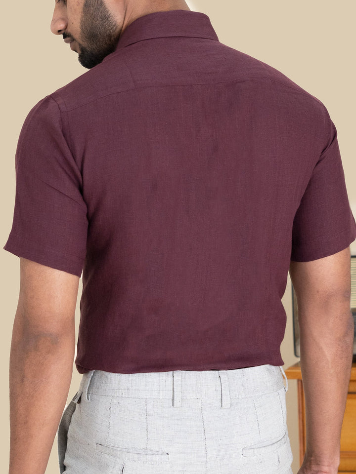 Harvey - Pure Linen Half Sleeve Shirt - Wine Red | Rescue