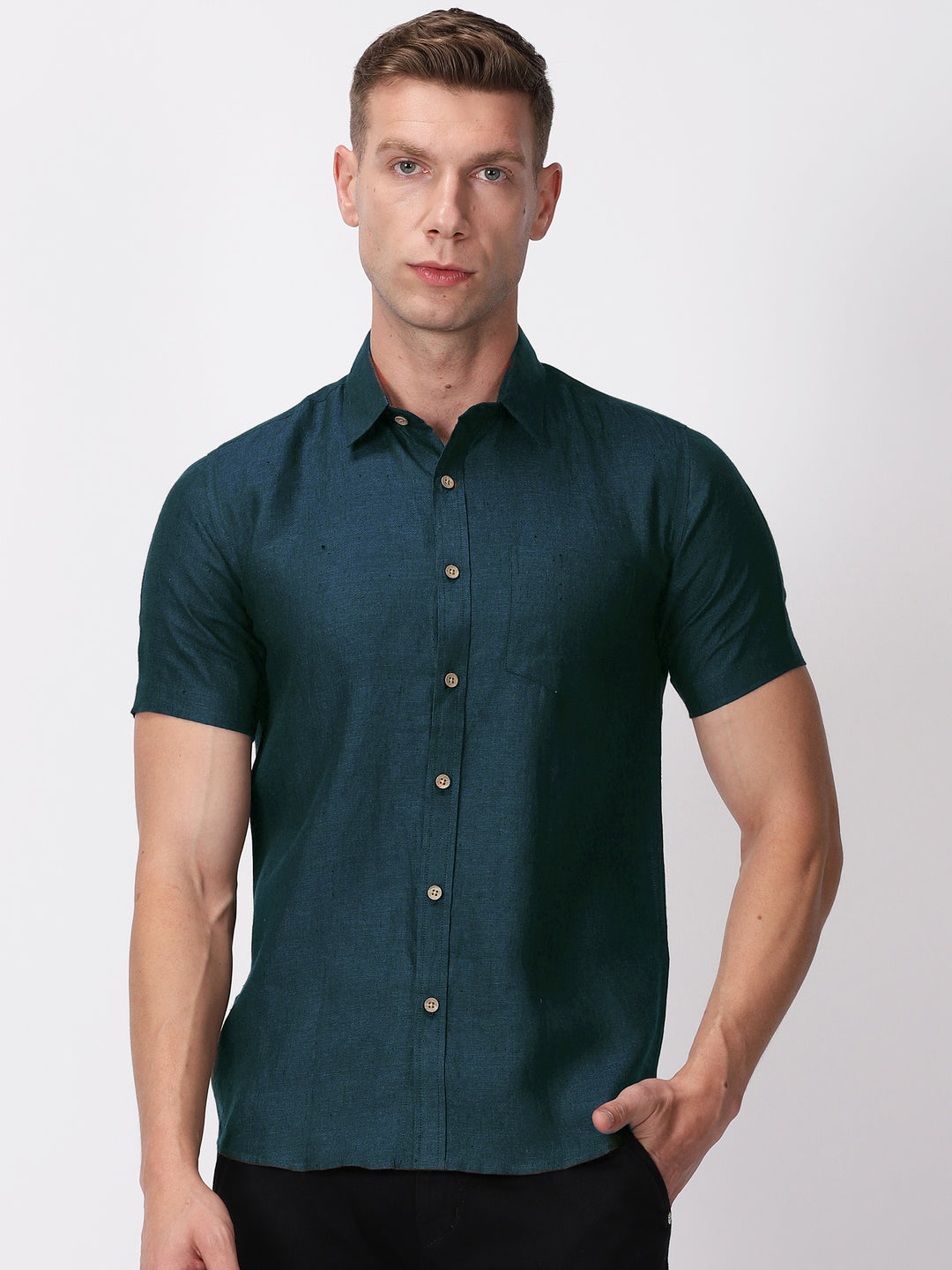 Harvey - Pure Linen Half Sleeve Shirt - Midnight Blue