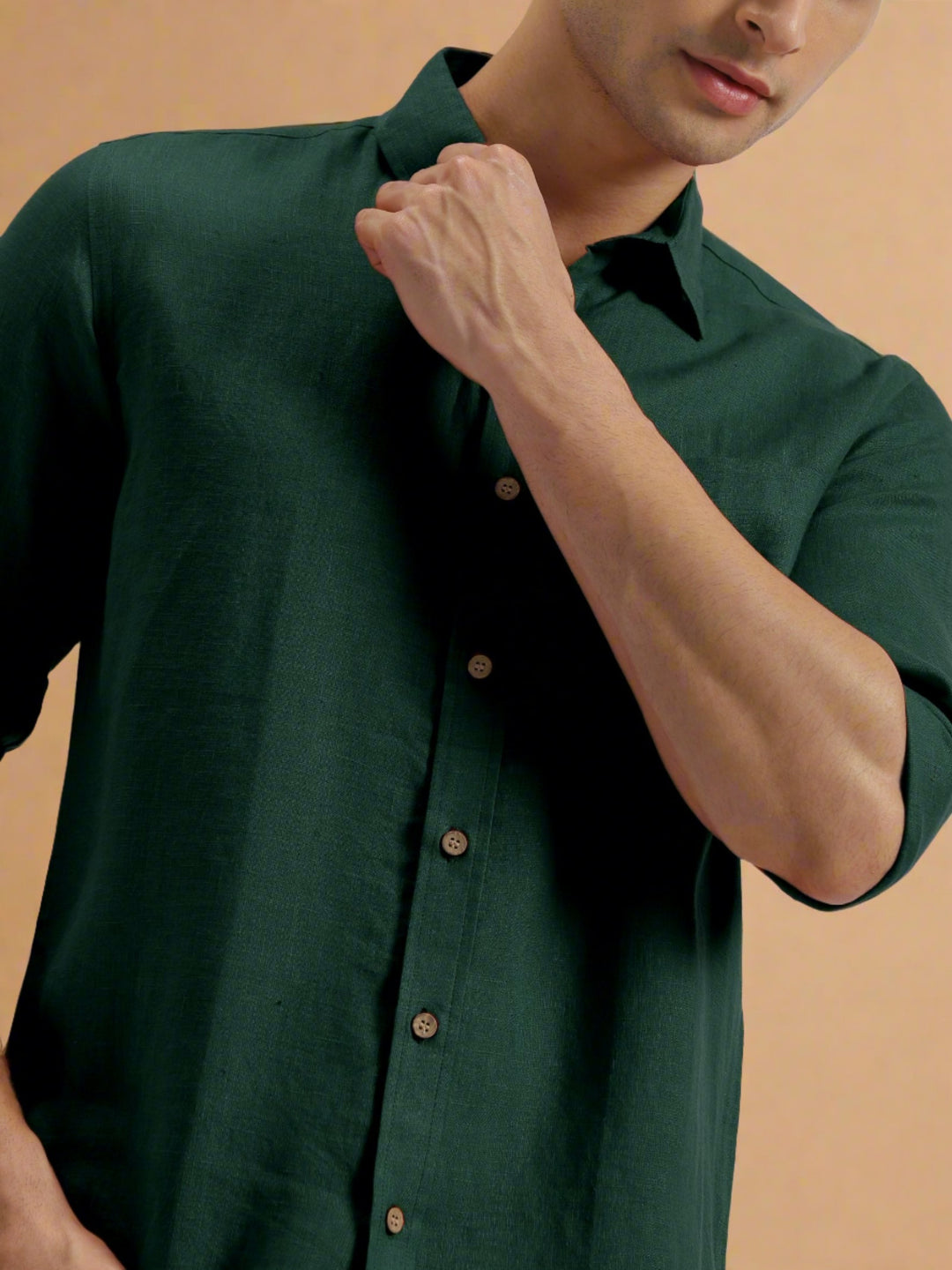 Dark Pine Green Pure Linen Full Sleeve Shirt Linen Trail Dark Pine Green Pure Linen Full Sleeve Shirt Linen Trail
