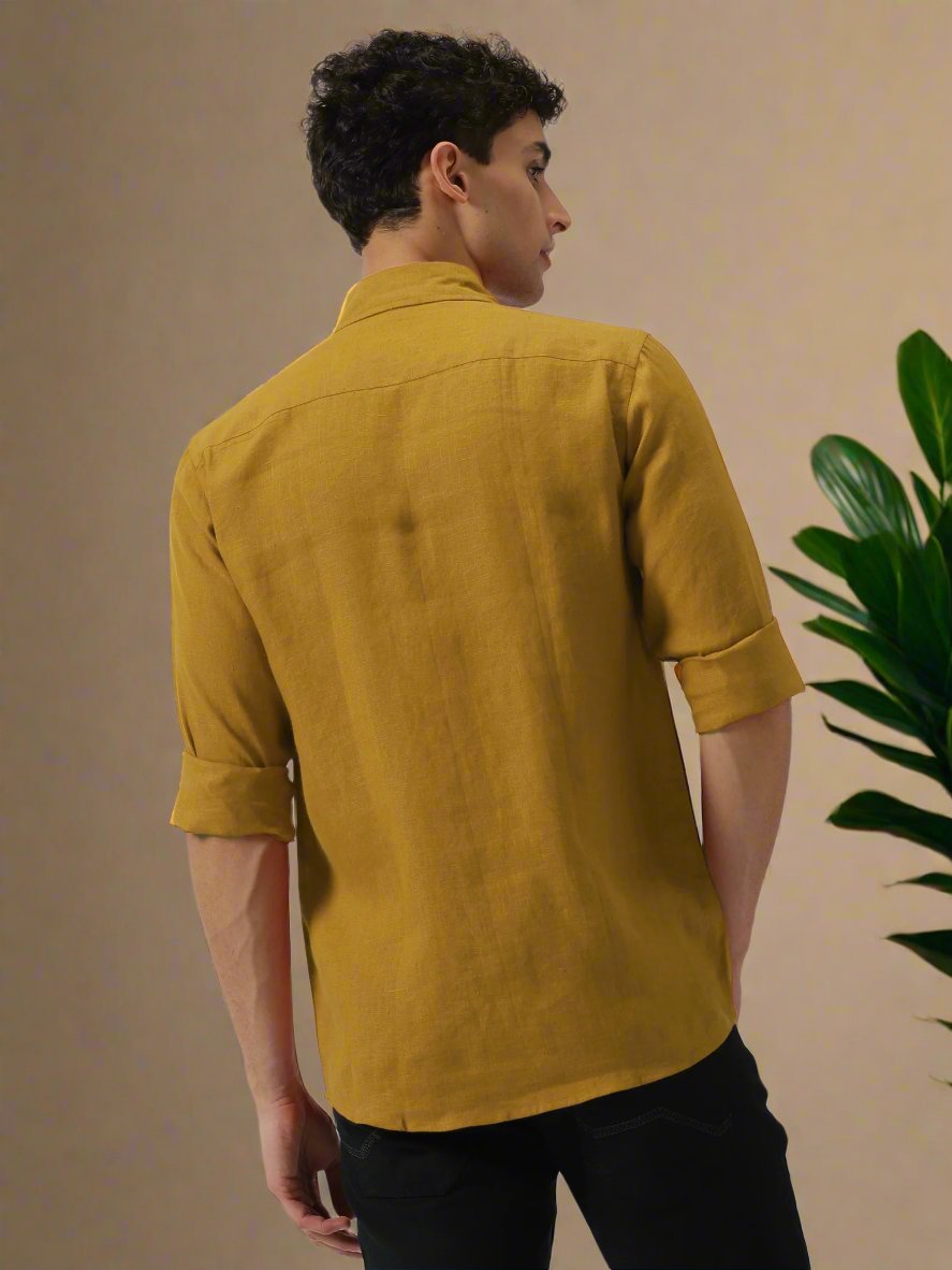 Harvey - Pure Linen Full Sleeve Shirt - Spicy Mustard