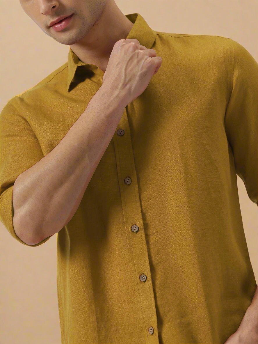 Harvey - Pure Linen Full Sleeve Shirt - Spicy Mustard