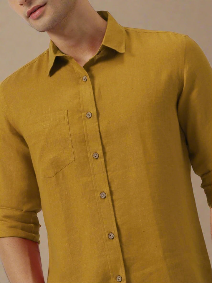 Harvey - Pure Linen Full Sleeve Shirt - Spicy Mustard