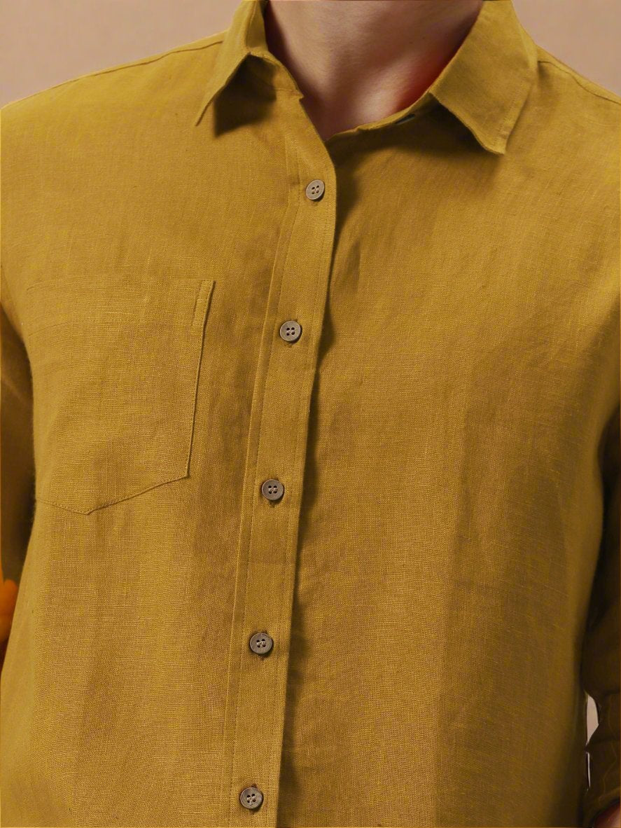 Harvey - Pure Linen Full Sleeve Shirt - Spicy Mustard