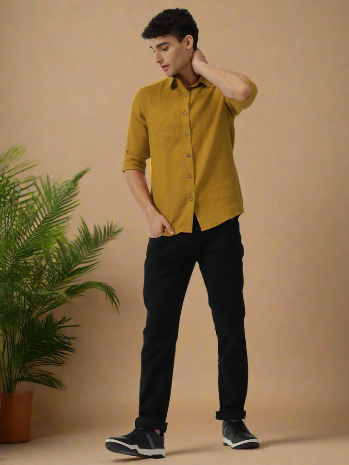 Harvey - Pure Linen Full Sleeve Shirt - Spicy Mustard