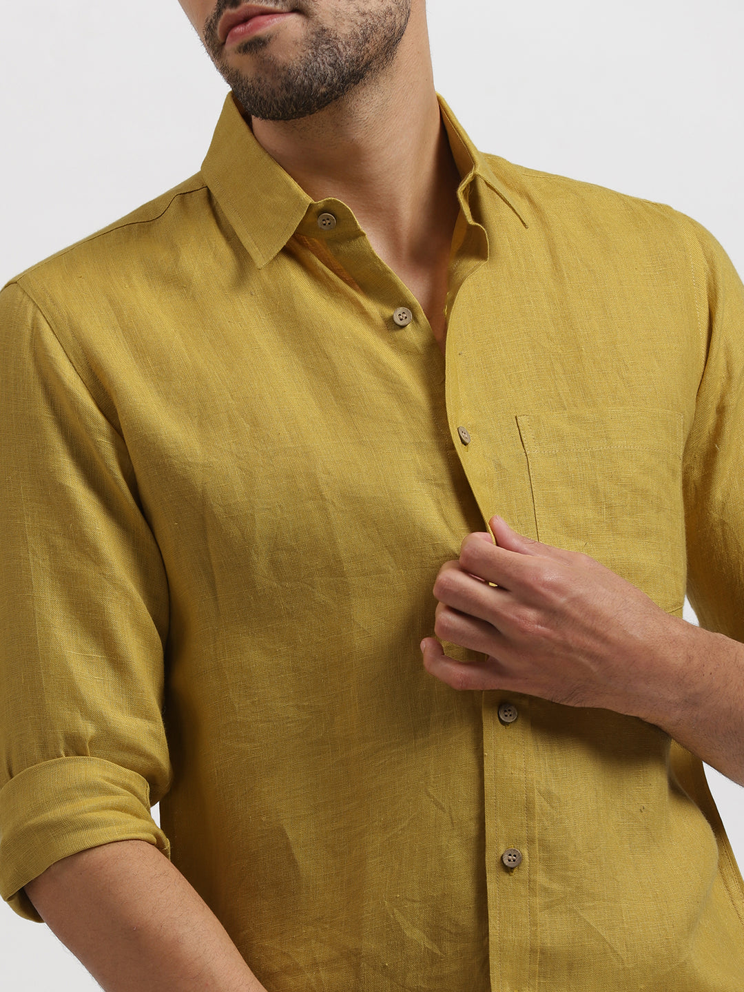 Harvey - Pure Linen Full Sleeve Shirt - Sunburst Yellow (Factory Rescue)