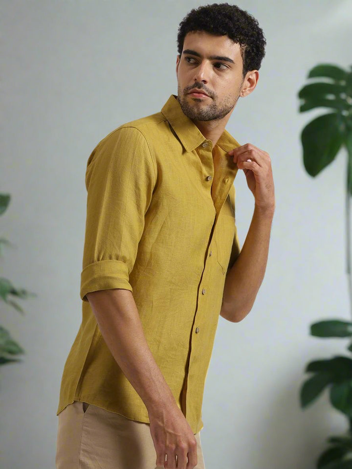 Harvey - Pure Linen Full Sleeve Shirt - Sunburst Yellow (Factory Rescue)