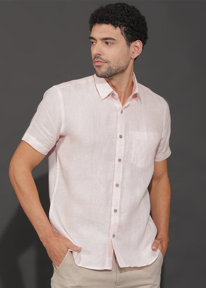 Harvey - Pure Linen Half Sleeve Shirt - Light Pink