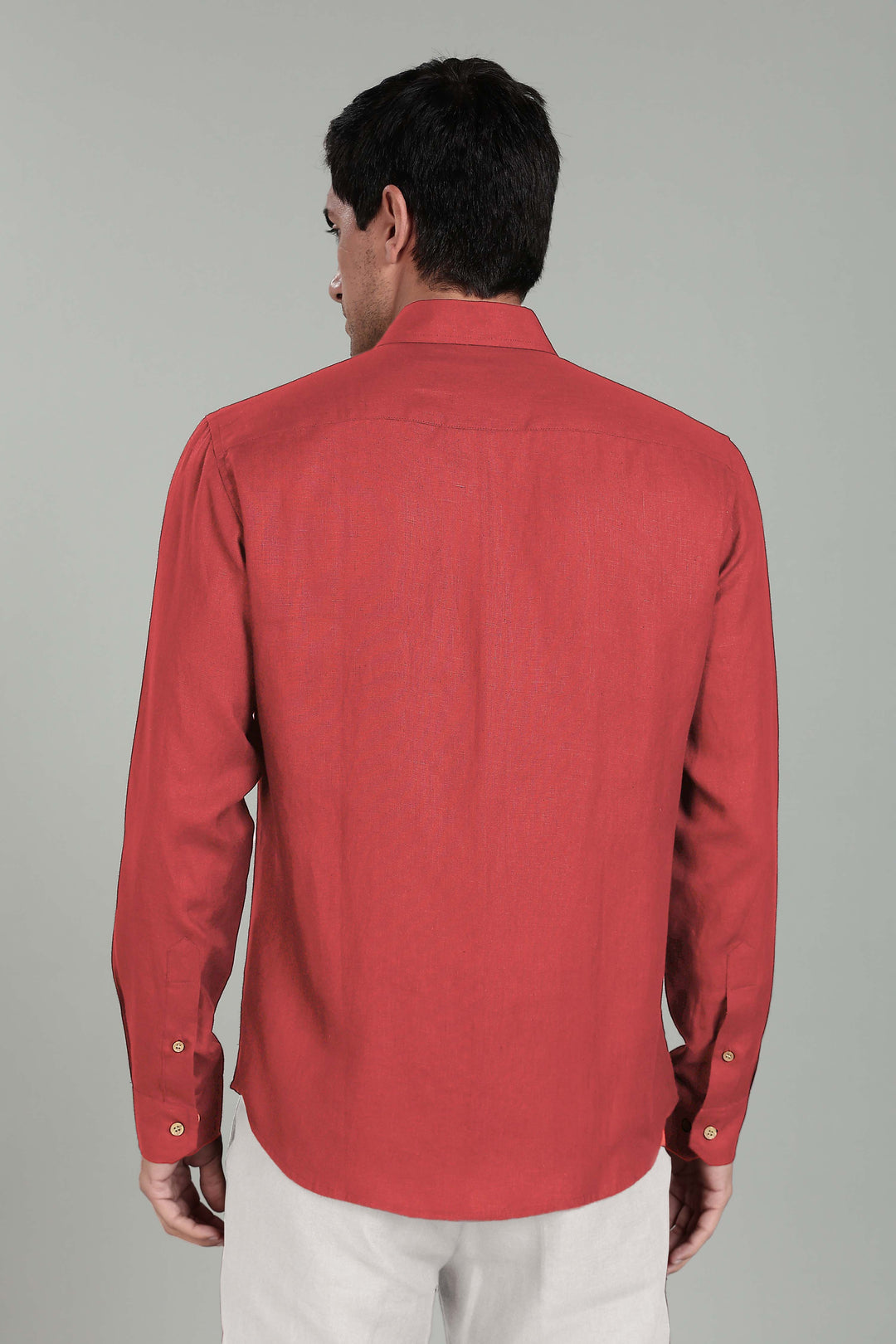 Harvey - Pure Linen Full Sleeve Shirt - Terracotta Red