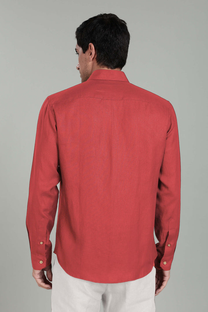 Harvey - Pure Linen Full Sleeve Shirt - Terracotta Red