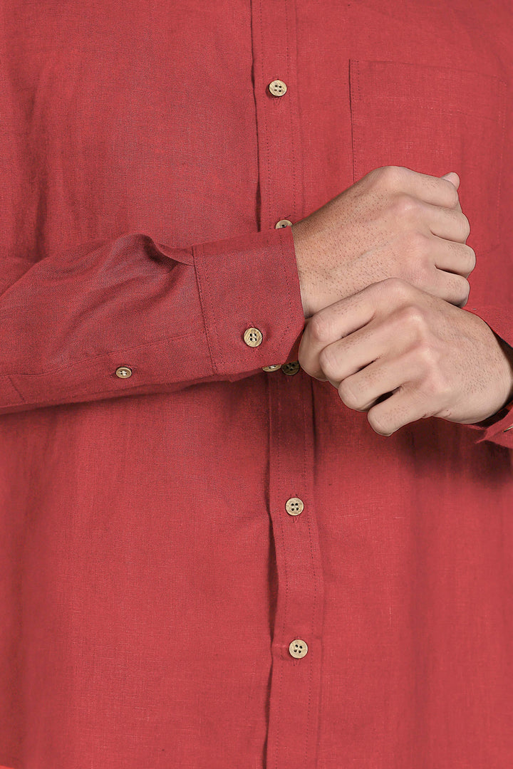 Harvey - Pure Linen Full Sleeve Shirt - Terracotta Red