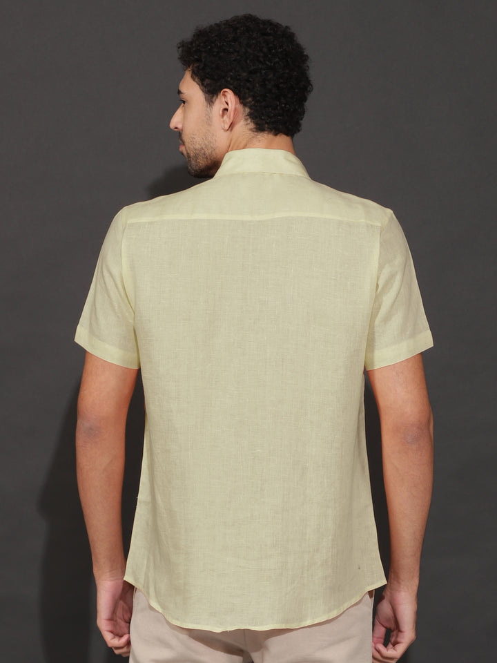 Harvey - Pure Linen Half Sleeve Shirt - Pistachio Yellow