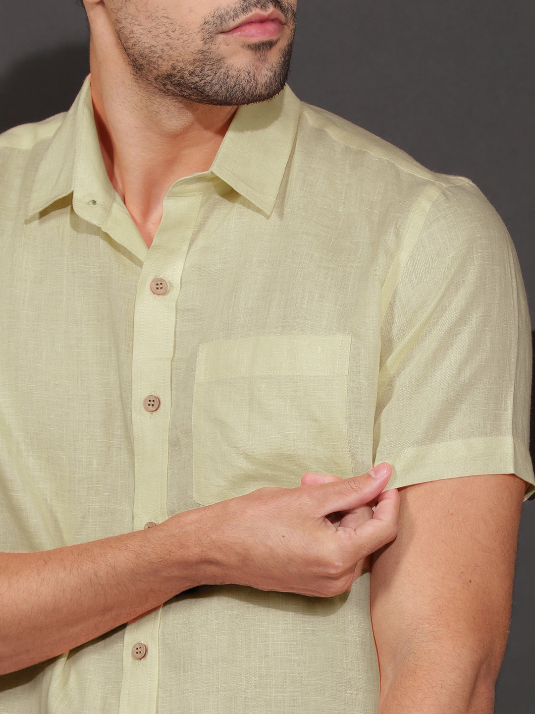 Harvey - Pure Linen Half Sleeve Shirt - Pistachio Yellow