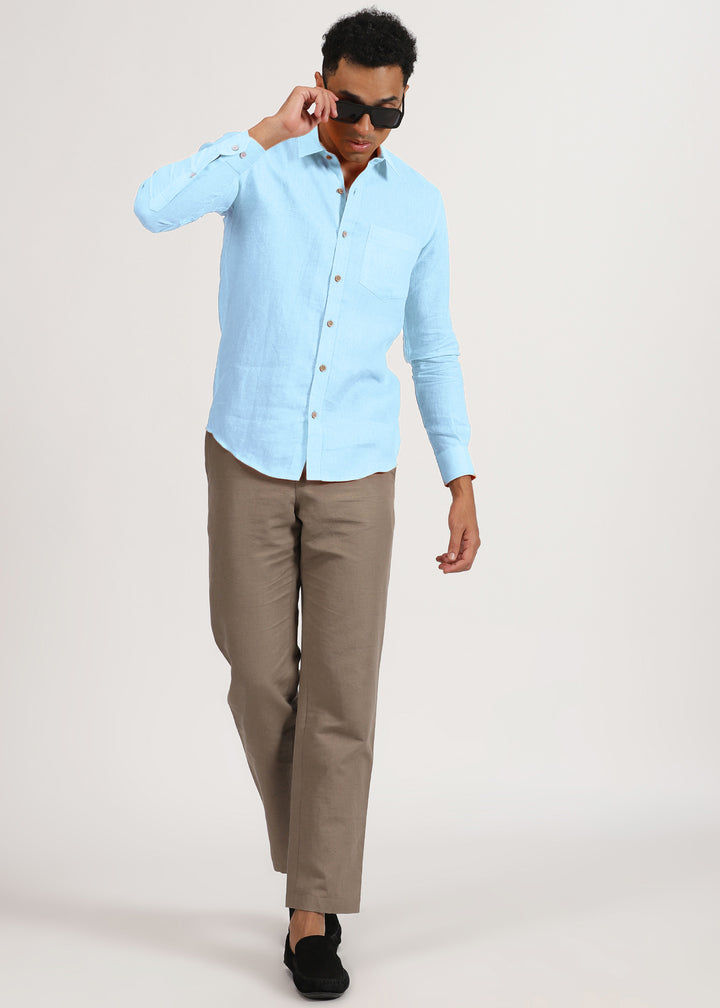 Harvey 100% Pure Linen Full Sleeve Shirt in Sky Blue with Regular Collar crafted in 60 LEA