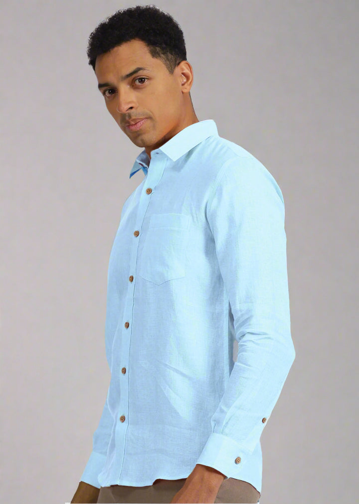 Harvey 100% Pure Linen Full Sleeve Shirt in Sky Blue with Regular Collar crafted in 60 LEA