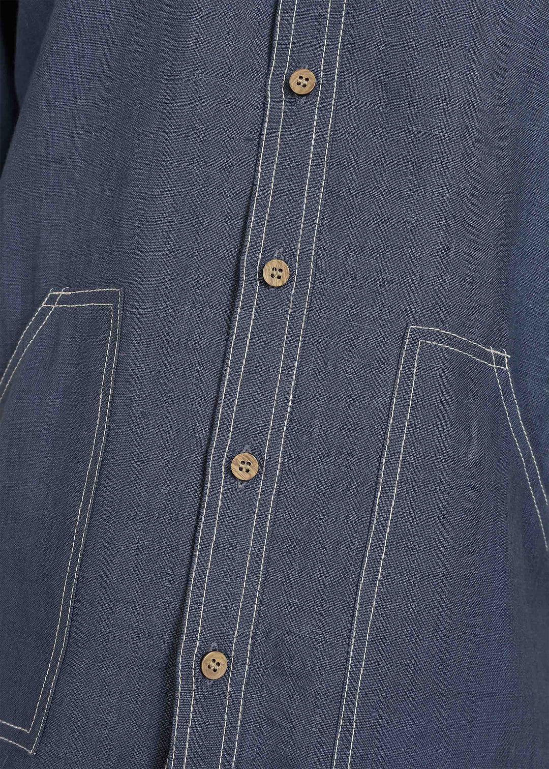 Man wearing 100% 25 LEA Dark Blue Grey Half sleeve Shirt in an indoor grey background.