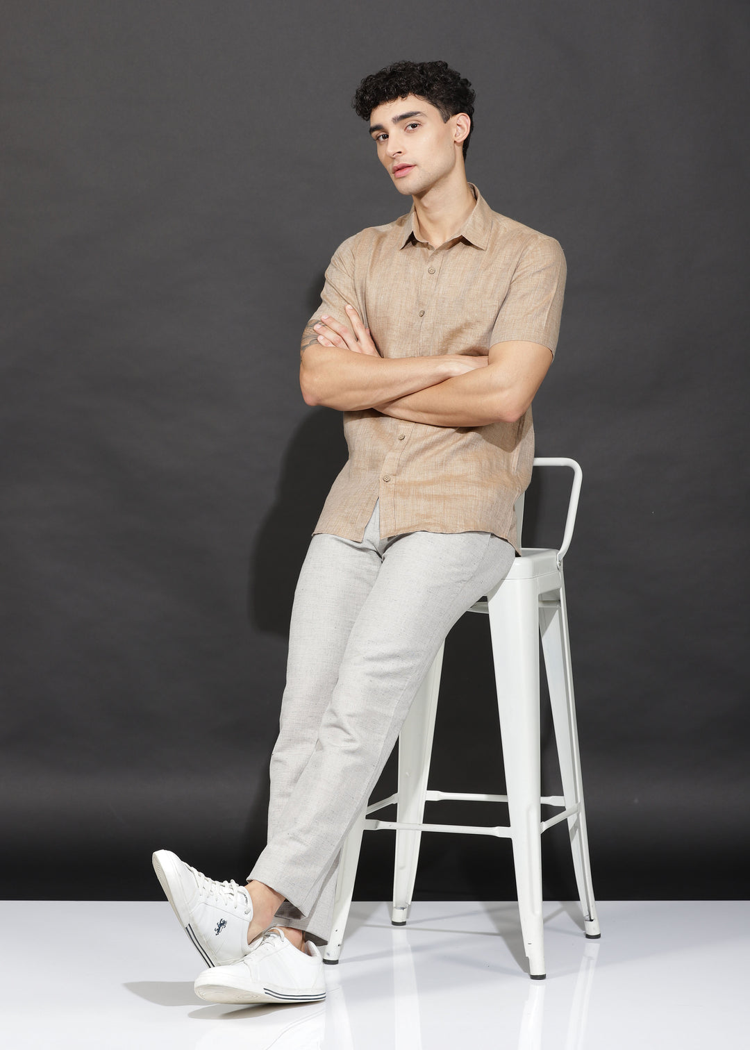 Scolet - Pure Linen Half Sleeve Shirt - Mocha