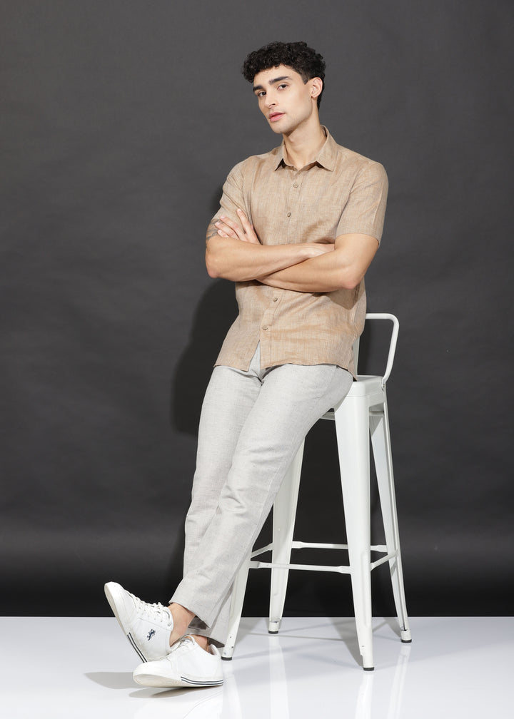 Scolet - Pure Linen Half Sleeve Shirt - Mocha