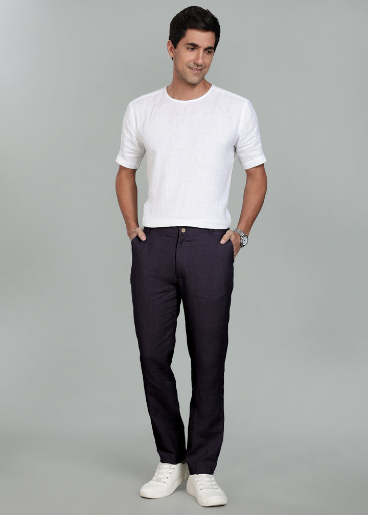 Ian Pure Linen Trousers - Dusky Violet
