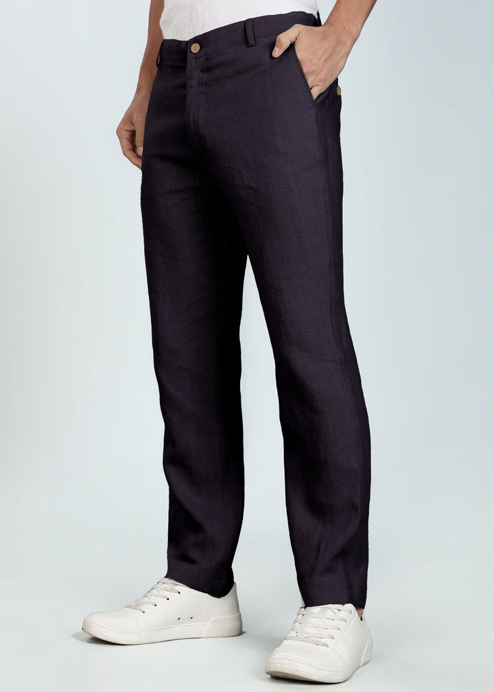 Ian Pure Linen Trousers - Dusky Violet