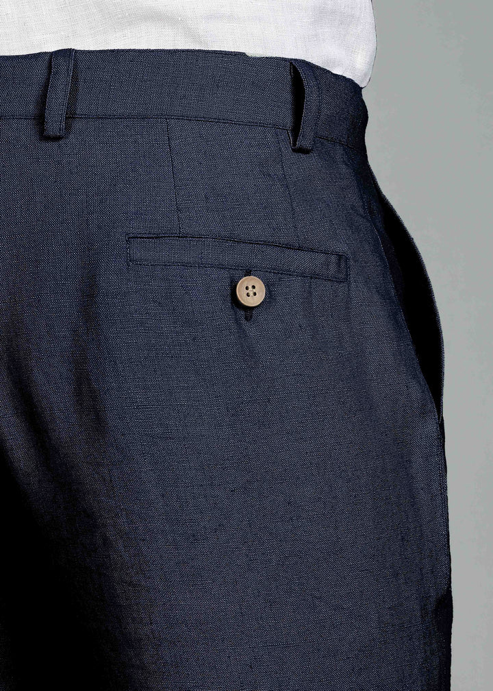 Ian Pure Linen Trousers - Navy Blue