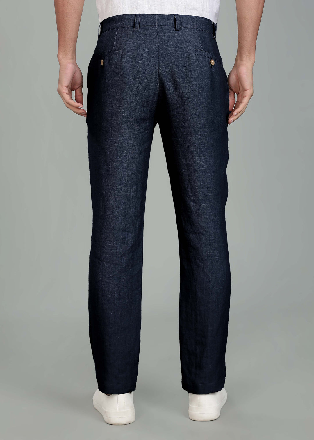 Ian Pure Linen Trousers - Navy Blue