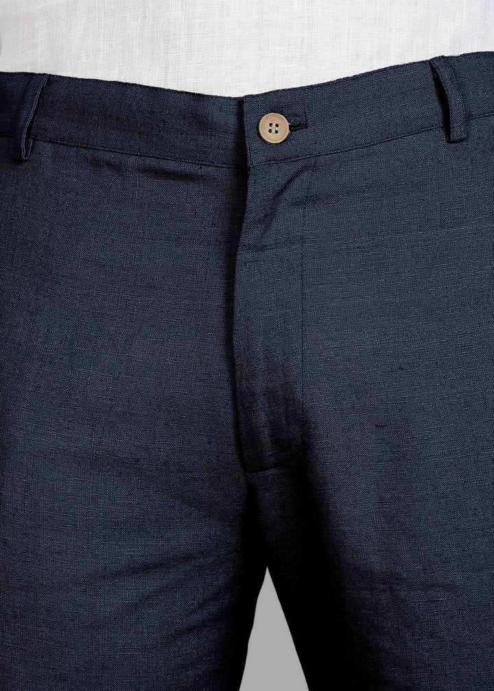 Ian Pure Linen Trousers - Navy Blue