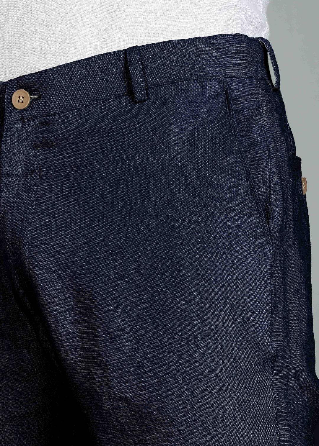 Ian Pure Linen Trousers - Navy Blue