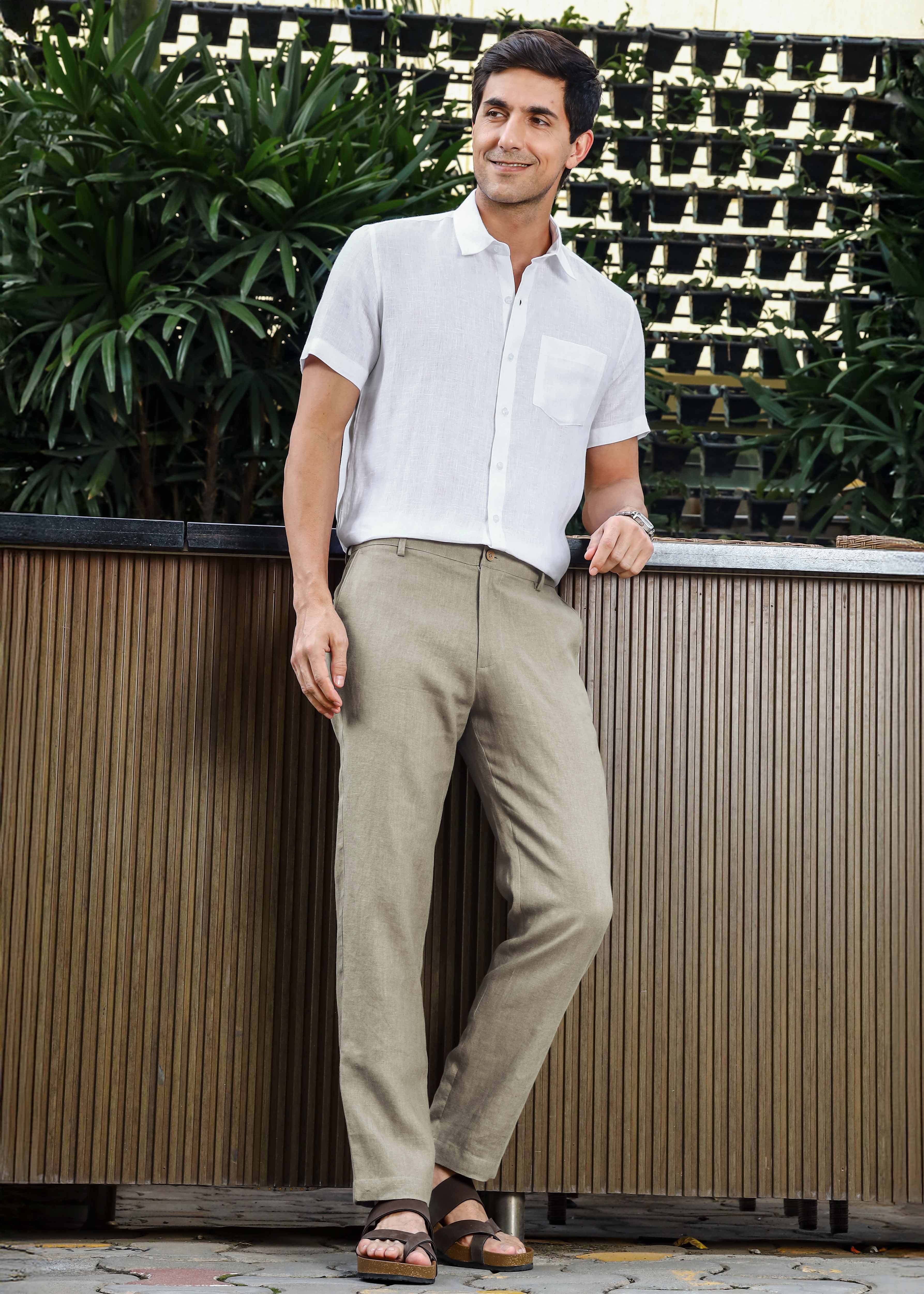 Artichoke Green Pure Linen Pants by Linen Trail