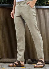 Ian Pure Linen Trousers - Artichoke Green