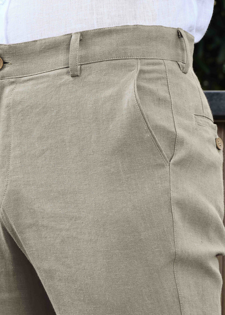 Ian Pure Linen Trousers - Artichoke Green