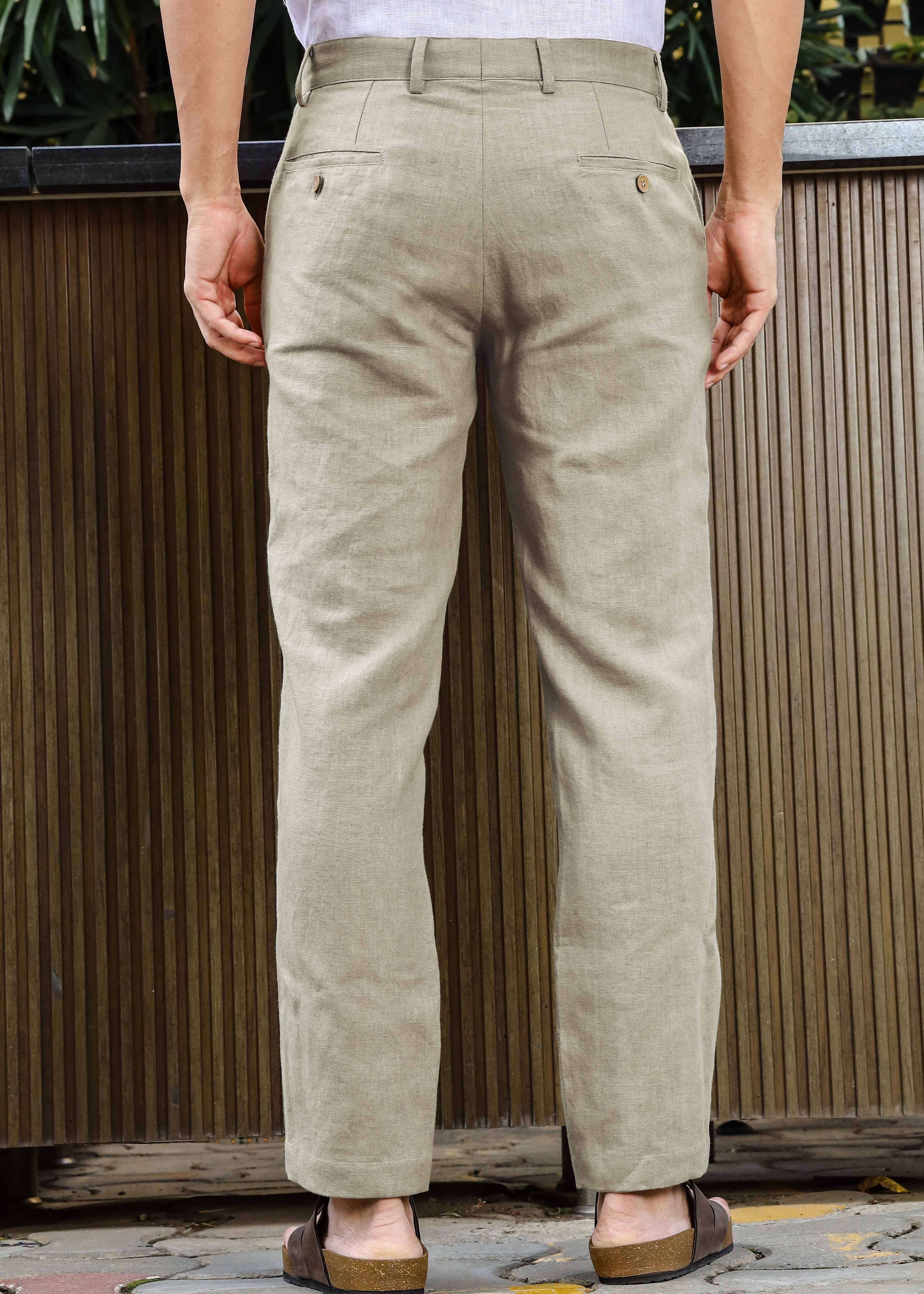 Artichoke Green Pure Linen Pants by Linen Trail