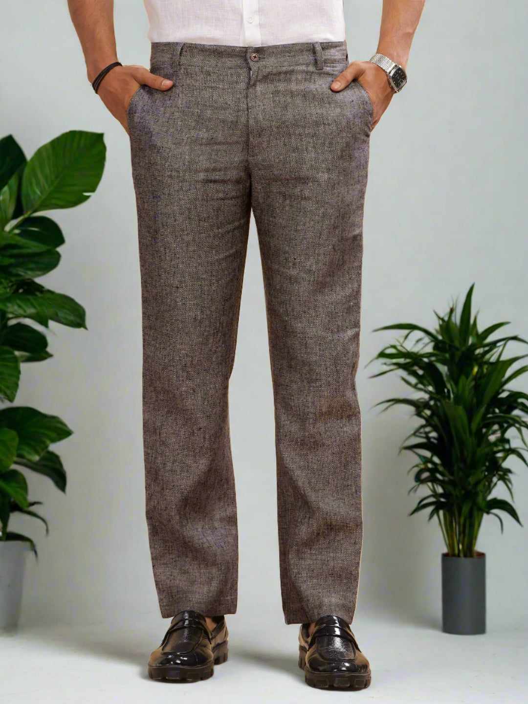 Ian Pure Linen Trousers - Black Chambray