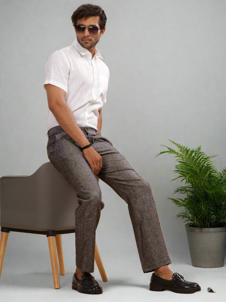 Ian Pure Linen Trousers - Black Chambray