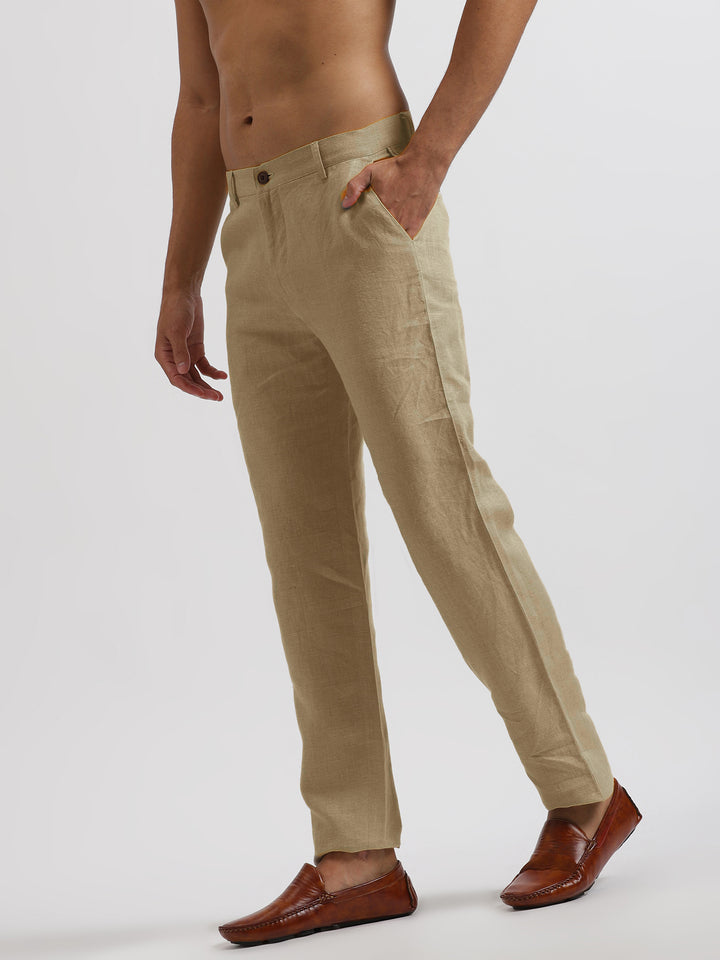 Ian Pure Linen Trousers - Cappuccino Beige