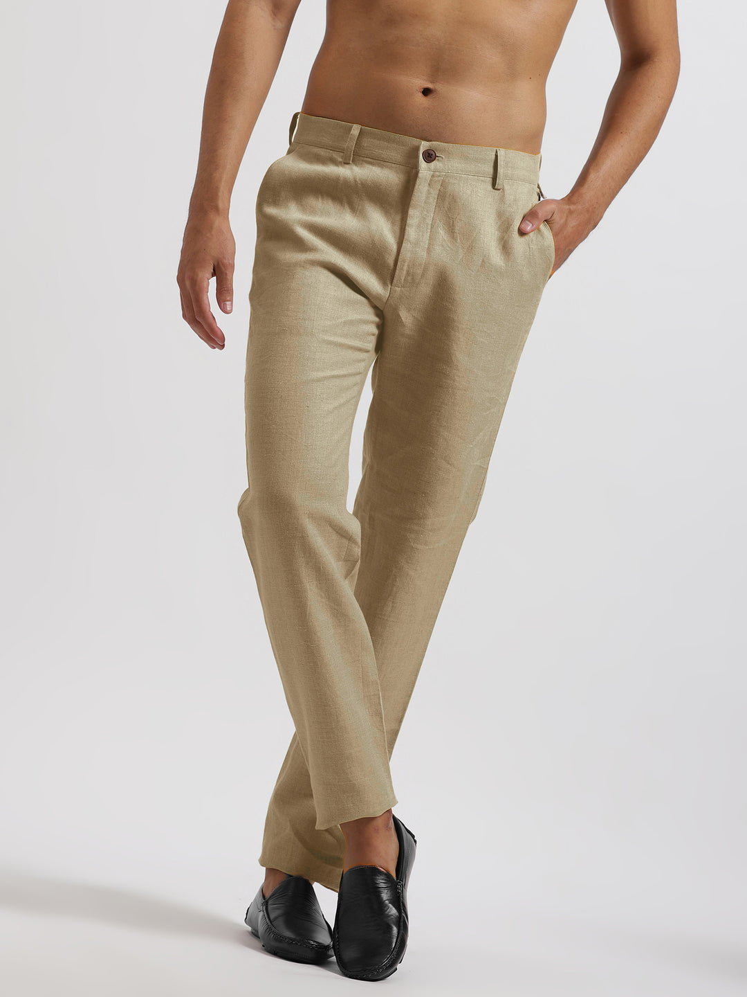 Ian Pure Linen Trousers - Cappuccino Beige